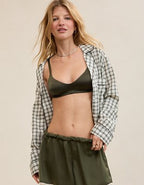 OVERSLEPT by Aerie Seersucker Long Sleeve Shirt - Deep Earth