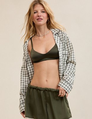 OVERSLEPT by Aerie Seersucker Long Sleeve Shirt - Deep Earth