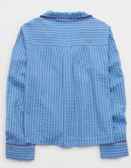 OVERSLEPT by Aerie Seersucker Long Sleeve Shirt - Horizon Sky