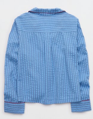 OVERSLEPT by Aerie Seersucker Long Sleeve Shirt - Horizon Sky