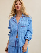 OVERSLEPT by Aerie Seersucker Long Sleeve Shirt - Horizon Sky