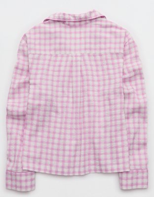 OVERSLEPT by Aerie Seersucker Long Sleeve Shirt - Hushed Violet