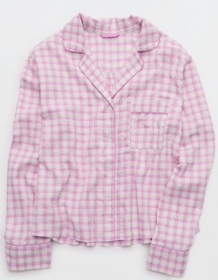 OVERSLEPT by Aerie Seersucker Long Sleeve Shirt - Hushed Violet
