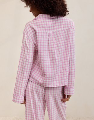 OVERSLEPT by Aerie Seersucker Long Sleeve Shirt - Hushed Violet