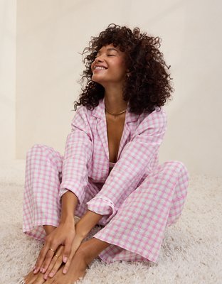 OVERSLEPT by Aerie Seersucker Long Sleeve Shirt - Hushed Violet