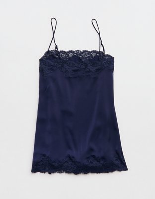 OVERSLEPT by Aerie Liquid Satin Tunic Tank - Navy