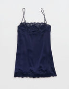 OVERSLEPT by Aerie Liquid Satin Tunic Tank - Navy