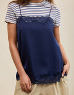 OVERSLEPT by Aerie Liquid Satin Tunic Tank - Navy