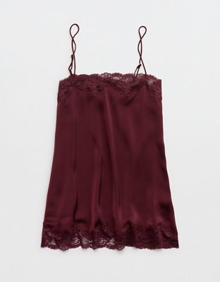 OVERSLEPT by Aerie Liquid Satin Tunic Tank - Royal Berry