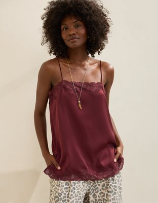 OVERSLEPT by Aerie Liquid Satin Tunic Tank - Royal Berry