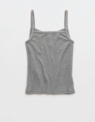 OVERSLEPT by Aerie Pointelle Tank - Dark Heather Gray