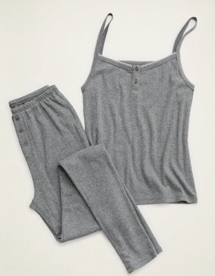 OVERSLEPT by Aerie Pointelle Tank - Dark Heather Gray
