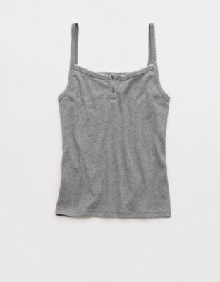 OVERSLEPT by Aerie Pointelle Tank - Dark Heather Gray