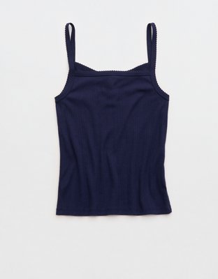 OVERSLEPT by Aerie Pointelle Tank - Navy