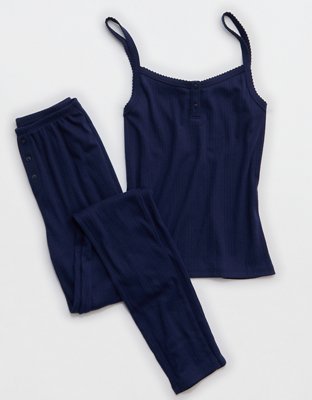 OVERSLEPT by Aerie Pointelle Tank - Navy