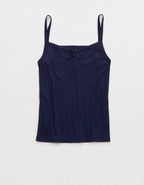 OVERSLEPT by Aerie Pointelle Tank - Navy