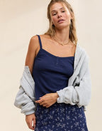 OVERSLEPT by Aerie Pointelle Tank - Navy