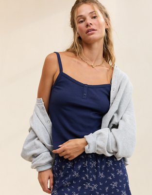 OVERSLEPT by Aerie Pointelle Tank - Navy