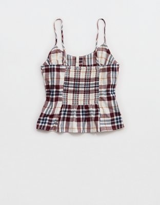 OVERSLEPT by Aerie Flannel Tank - Soft Muslin