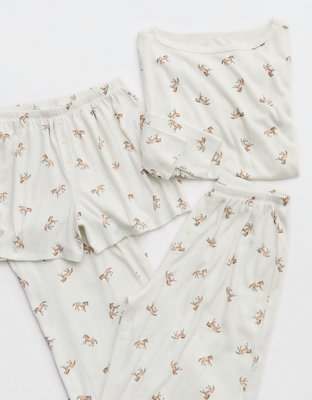 OVERSLEPT by Aerie Pointelle Elbow Sleeve Top - Cream