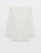 OVERSLEPT by Aerie Pointelle Elbow Sleeve Top - Soft Muslin