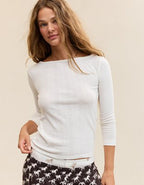 OVERSLEPT by Aerie Pointelle Elbow Sleeve Top - Soft Muslin