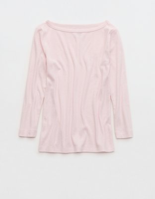 OVERSLEPT by Aerie Pointelle Elbow Sleeve Top - Pink Petal