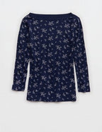 OVERSLEPT by Aerie Pointelle Elbow Sleeve Top - Navy