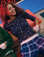 OVERSLEPT by Aerie Pointelle Elbow Sleeve Top - Navy