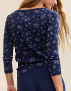 OVERSLEPT by Aerie Pointelle Elbow Sleeve Top - Navy