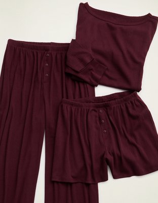 OVERSLEPT by Aerie Pointelle Elbow Sleeve Top - Royal Berry