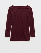 OVERSLEPT by Aerie Pointelle Elbow Sleeve Top - Royal Berry
