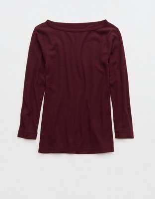 OVERSLEPT by Aerie Pointelle Elbow Sleeve Top - Royal Berry