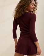 OVERSLEPT by Aerie Pointelle Elbow Sleeve Top - Royal Berry
