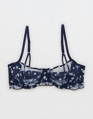 Show Off Embroidered Unlined Balconette Bra - Navy