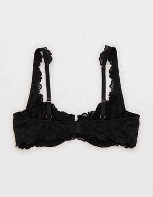 Show Off Dozen Roses Lace Unlined Bra - True Black