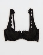 Show Off Dozen Roses Lace Unlined Bra - True Black