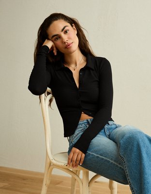 AE Button-Up Long-Sleeve Polo Shirt