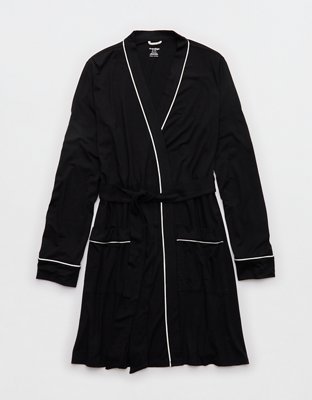 OVERSLEPT by Aerie Real Soft® Piping Robe - True Black