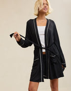 OVERSLEPT by Aerie Real Soft® Piping Robe - True Black