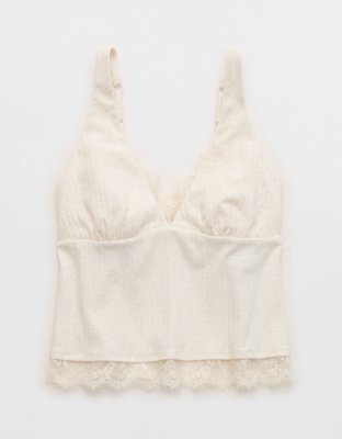 Superchill Cotton Rib Lace Tank Top - Heather Frost