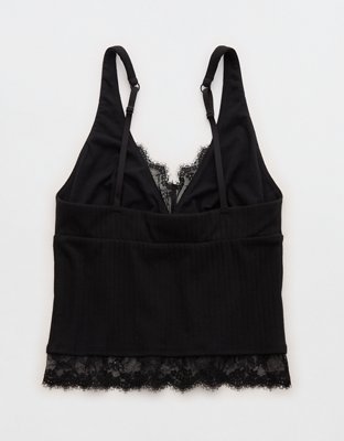 Superchill Cotton Rib Lace Tank Top - True Black