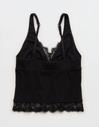 Superchill Cotton Rib Lace Tank Top - True Black