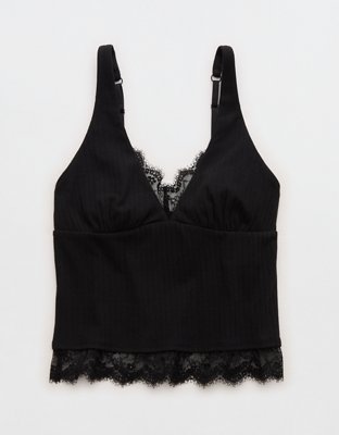Superchill Cotton Rib Lace Tank Top - True Black
