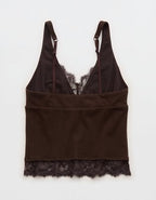Superchill Cotton Rib Lace Tank Top - Deep Earth