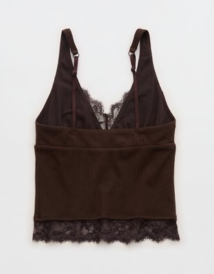 Superchill Cotton Rib Lace Tank Top - Deep Earth