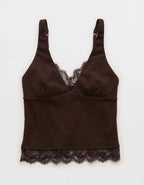 Superchill Cotton Rib Lace Tank Top - Deep Earth