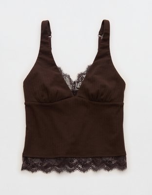 Superchill Cotton Rib Lace Tank Top - Deep Earth