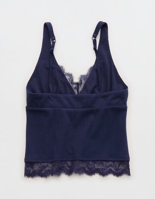 Superchill Cotton Rib Lace Tank Top - Navy