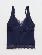 Superchill Cotton Rib Lace Tank Top - Navy